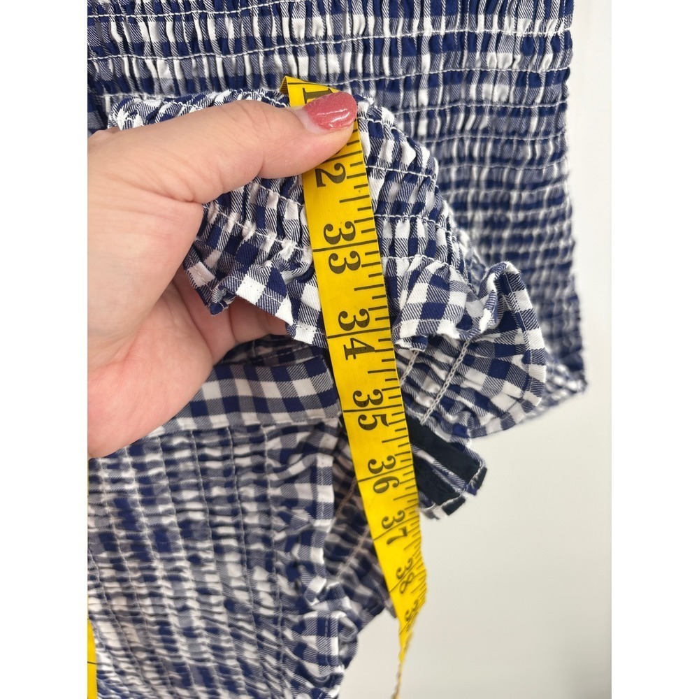 B35 Jason Wu Smocked Gingham Mini Dress 4 Navy White Collar Cotton Dinner Party - Picture 11 of 11